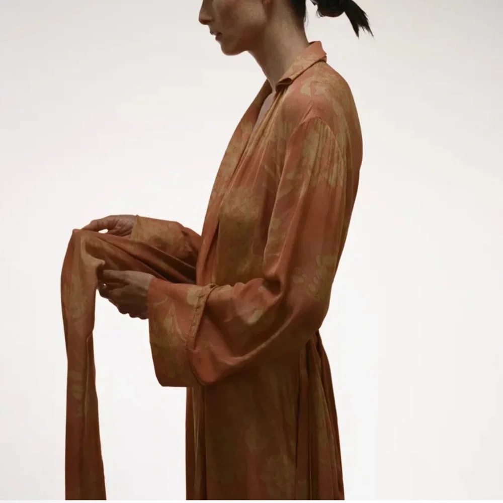 Zara NWT wrap tie floral print kimono maxi dress ZW COLLECTION yellow orange